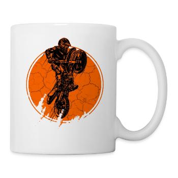 motocross jump inside orange circle vintage style - Mug - white - Right