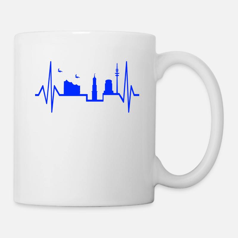 Hamburg Herzschlag Skyline Elphi Michel etc. - Tasse - Weiß