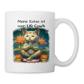 Meine Katze ist mein Life Coach, dunkle Schrift - Tasse - Weiß - Rechts