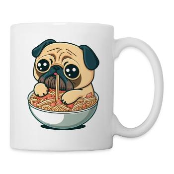 Cute Cartoon Pug Sitting in a Bowl of Ramen - Mug - white - Right