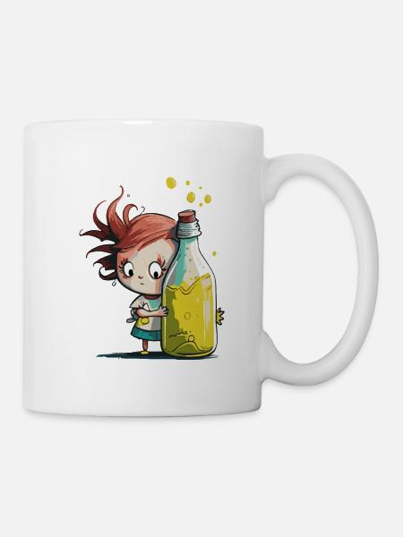 Illustration Comic Cute Kawaii Girl Bottle - Mug - white