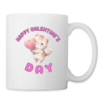 Happy Valtentinstag Katze Kätzchen mit Herz - Tasse - Weiß - Rechts