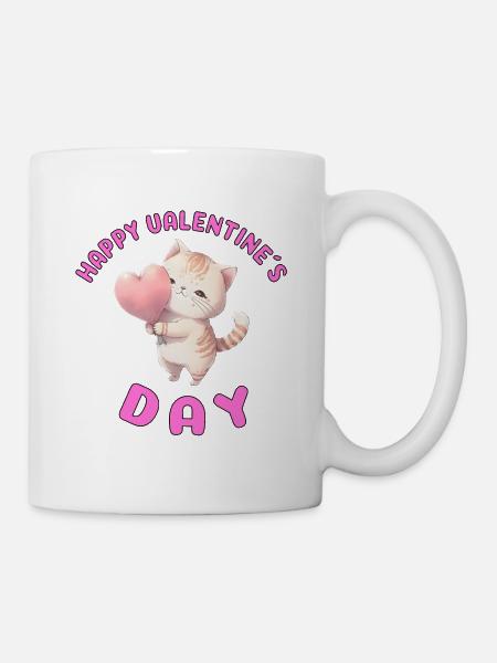 Happy Valtentinstag Cat Kitten with Heart - Mug - white