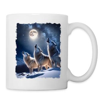 Wölfe Heulen zum Mond Schnee Mystisch - Tasse - Weiß - Rechts