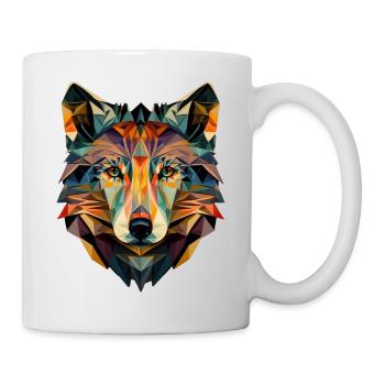 Wolf Face Geometric Abstract colorful - Mug - white - Right