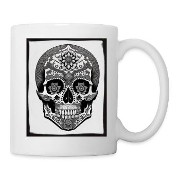 Totenkopf Ornament - Tasse - Weiß - Rechts