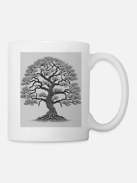 Japanisches Ornament - Baum mit Wurzeln - Tasse - Weiß