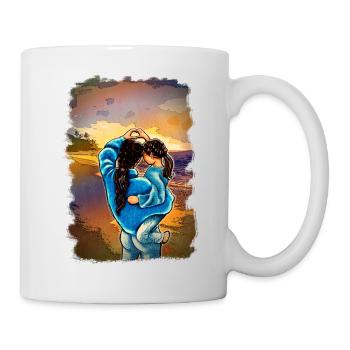 MutterTochter Liebe Meer Illustration brünett - Tasse - Weiß - Rechts