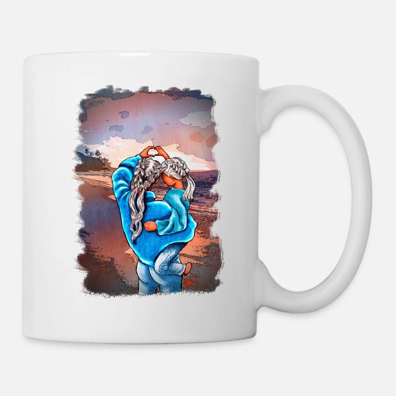MèreFille Amour Mer Mer Illustration blonde - Mug blanc - blanc