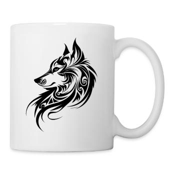 Wolf Silhouette Tribal Tattoo Style Animal Nature Fan - Mug blanc - blanc - Droite