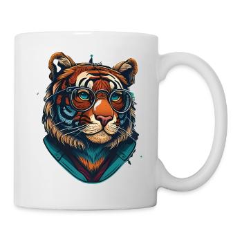 Tiger als Nerd mit Buch - Tasse - Weiß - Rechts