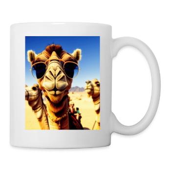 cool camel holiday selfie desert sunglasses comic - Mug - white - Right