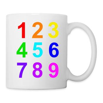 Zahlen 1 bis 9 Farben lernen - Tasse - Weiß - Rechts