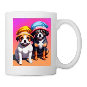 süßer kleiner süßer kleiner Hund mit Hut - Tasse - Weiß - Rechts