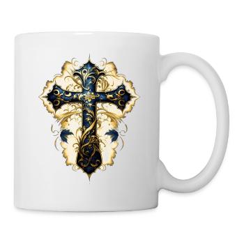 Kreuz in Blau und Gold - Ein Symbol des Glaubens - Tasse - Weiß - Rechts