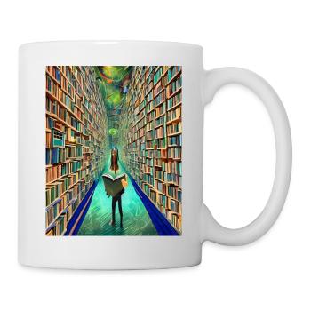 "Die Bücherei der Zeit" - Tasse - Weiß - Rechts