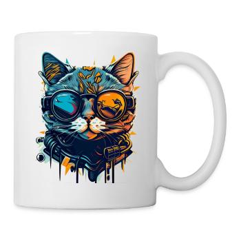 Cool Hipster Pet Cat avec des lunettes de soleil - Mug blanc - blanc - Droite