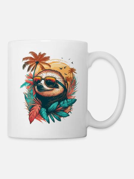 Cooles Faultier im Sommer und Urlaub unter Palmen - Tasse - Weiß