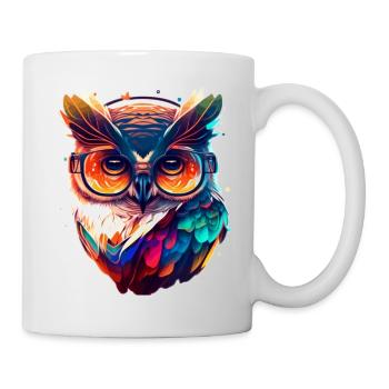 Bunte Schleiereule nachtaktiver Vogel mit Brille - Tasse - Weiß - Rechts