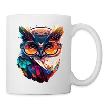 Eule mit Sonnenbrille als coole bunte Illustration - Tasse - Weiß - Rechts
