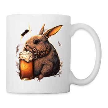Coole Hase mit Bier Illustration - Tasse - Weiß - Rechts