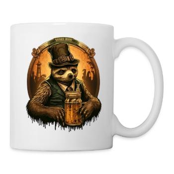 Cooles Faultier mit Bier - Tasse - Weiß - Rechts