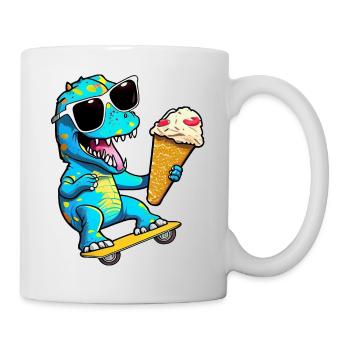 Dino dinosaur on skateboard eating ice cream - Mug - white - Right