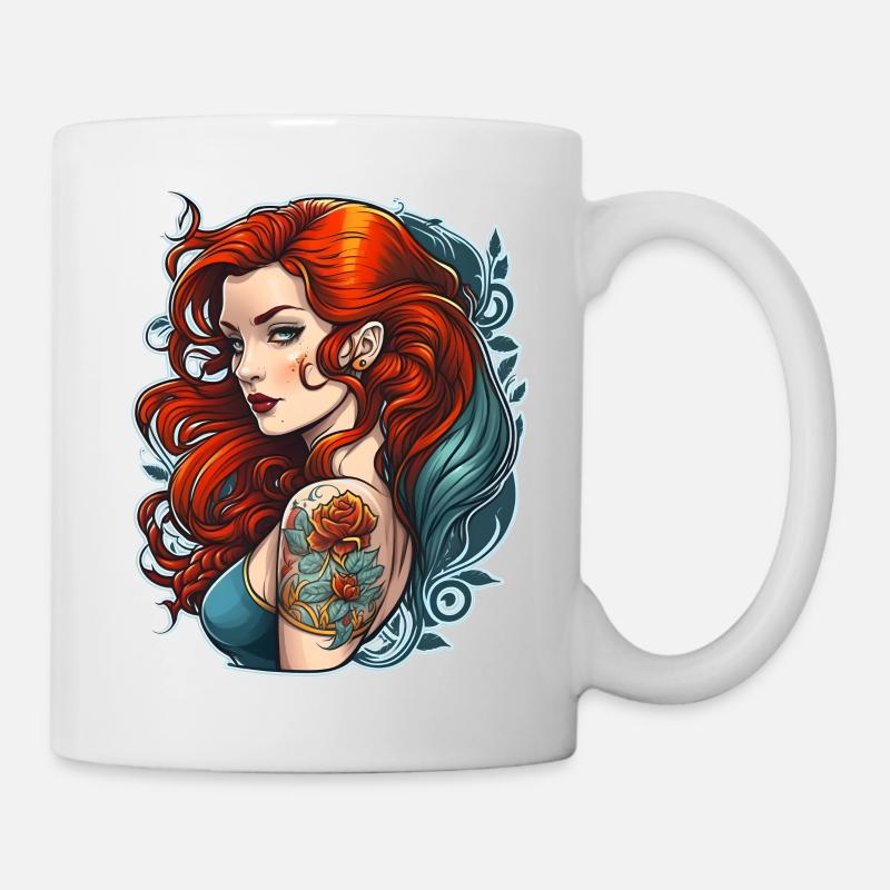 Vintage Rothaar Modell Tattoo Flash - Tasse - Weiß