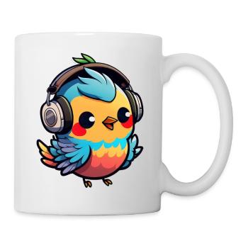 Kawaii Mignon Happy Colorful Bird avec des écouteurs - Mug blanc - blanc - Droite