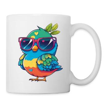 Kawaii Cute Happy Colorful Bird with Sunglasses - Mug - white - Right