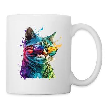 Cat With Sunglasses Splash Colorful Animal Art - Mug - white - Right