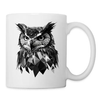 Polygon-Eule in Schwarz-Weiß – Vogelkunst - Tasse - Weiß - Rechts