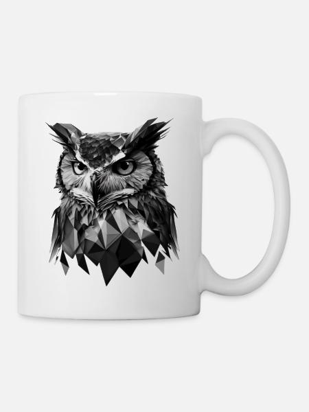 Polygon-Eule in Schwarz-Weiß – Vogelkunst - Tasse - Weiß
