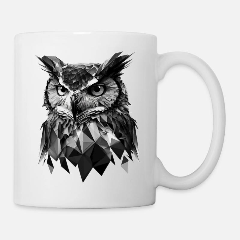 Polygon-Eule in Schwarz-Weiß – Vogelkunst - Tasse - Weiß