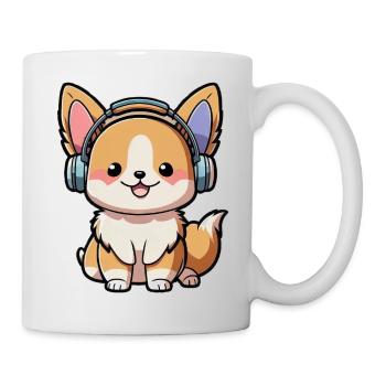 Kawaii Cute Happy Colorful Dog avec des écouteurs - Mug blanc - blanc - Droite
