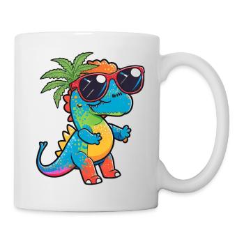 Kawaii Cute Happy Colorful Dino with Sunglasses - Mug - white - Right