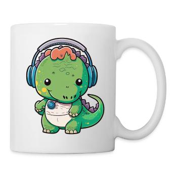 Kawaii Cute Happy Colorful Dino with Headphones - Mug - white - Right
