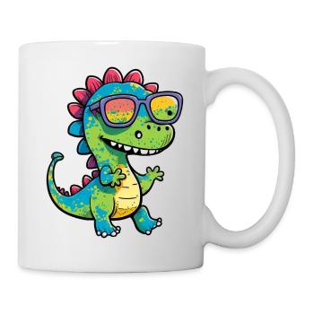 Kawaii Cute Happy Colorful Dino with Sunglasses - Mug - white - Right
