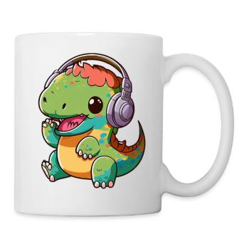 Kawaii Cute Happy Colorful Dino avec des écouteurs - Mug blanc - blanc - Droite