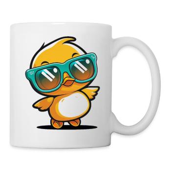Kawaii Cute Happy Colorful Duck with Sunglasses - Mug - white - Right