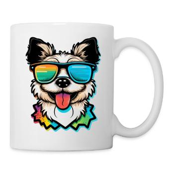 Kawaii Cute Happy Colorful Dog avec des lunettes de soleil - Mug blanc - blanc - Droite