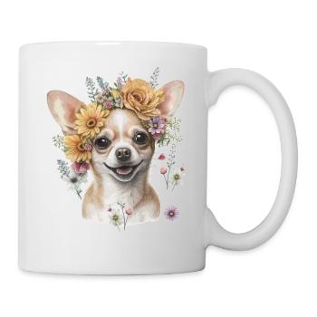 Lieblicher Chihuahua Mit Blumenkranz - Tasse - Weiß - Rechts