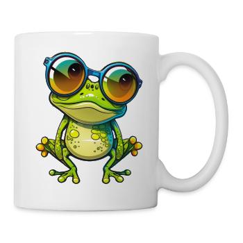 Kawaii Süßer glücklicher bunter Frosch mit Sonnenbrille - Tasse - Weiß - Rechts