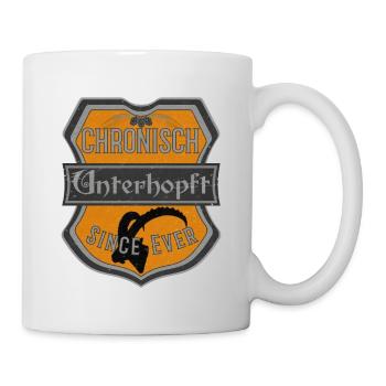 Bierdeckel Spruch CHRONISCH UNTERHOPFT - Tasse - Weiß - Rechts