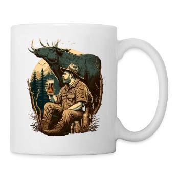 Jäger in der Natur mit Bier - Tasse - Weiß - Rechts