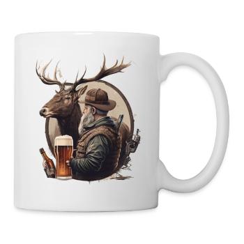 Un chasseur boit de la bière - Mug blanc - blanc - Droite