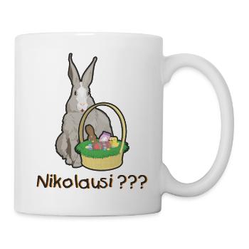 Nikolausi versus Osterhasi. Niedlicher Osterhase - Tasse - Weiß - Rechts
