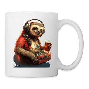 Cooler Faultier DJ mit Bier - Tasse - Weiß - Rechts