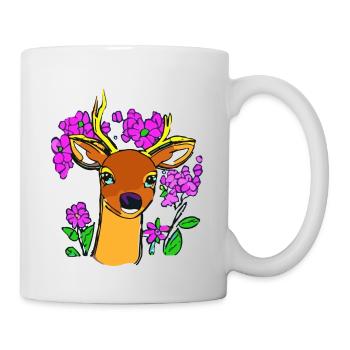Reh mit Blütenkrone: Ein Hauch von Wildnis - Tasse - Weiß - Rechts