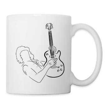 Black silhouette of a guitarist. Electric guitar. - Mug - white - Right
